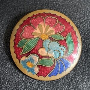 Vintage Cloisonne Flower Brooch Cloud Rain Enamel Pin Multicolor Gold Tone